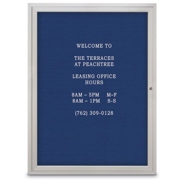 60"x36" 2-Door Enclosed Outdoor Letterboard, Blue Felt/Satin